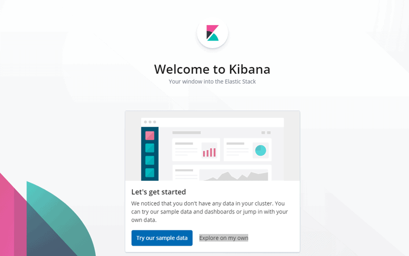 Kibana 欢迎页面的图像。