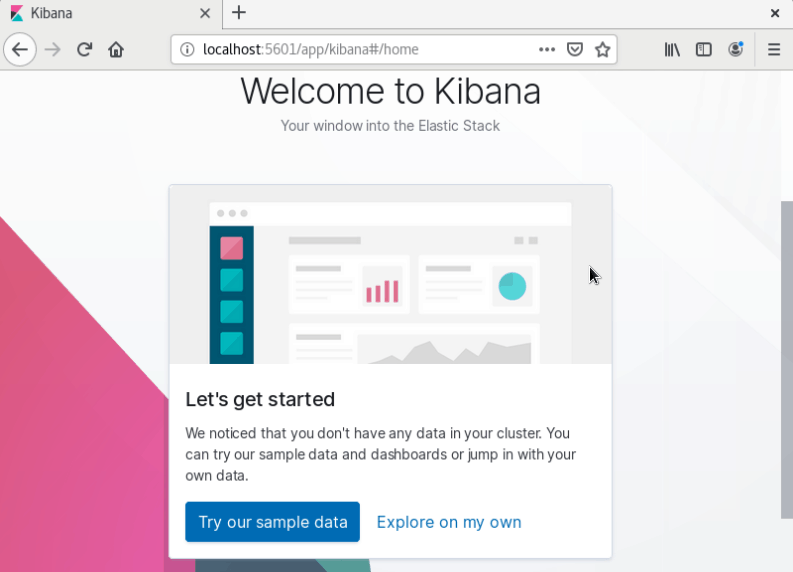 Kibana 仪表板欢迎屏幕。