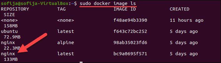 验证 nginx docker 映像是否在本地列出的映像中。