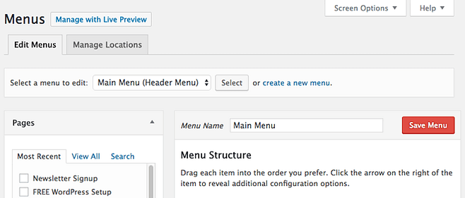 在 WordPress 中创建菜单。