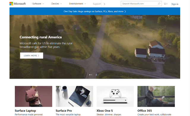 Microsoft.com 屏幕截图