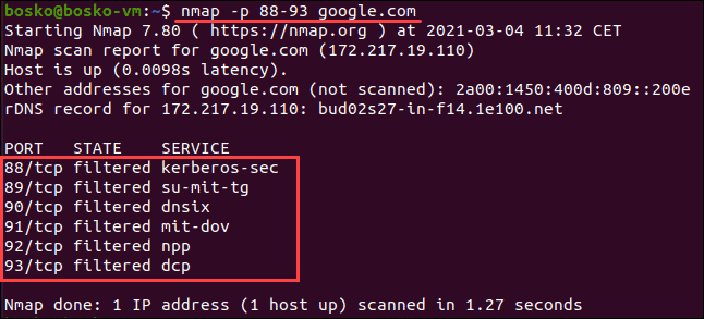 在 Linux 上使用 nmap ping 多个端口