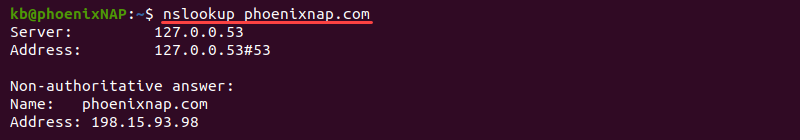 nslookup phoenixnap.com 终端输出