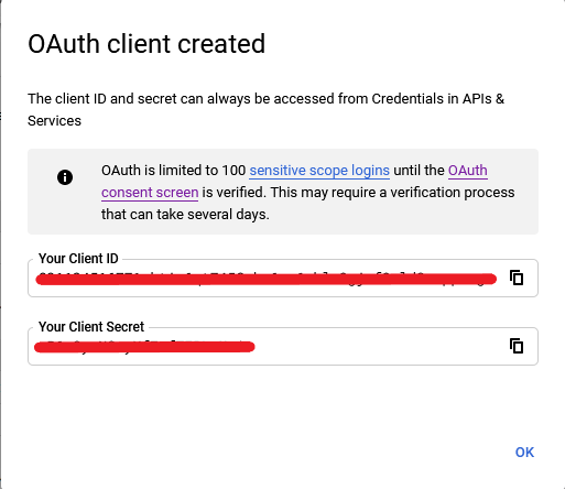 已创建 OAuth 客户端
