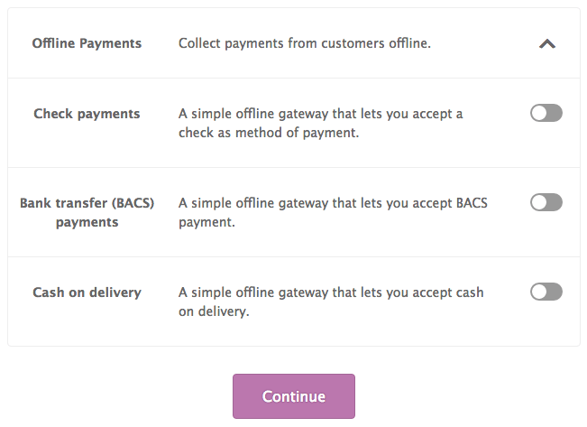 WooCommerce 中的离线支付选项。