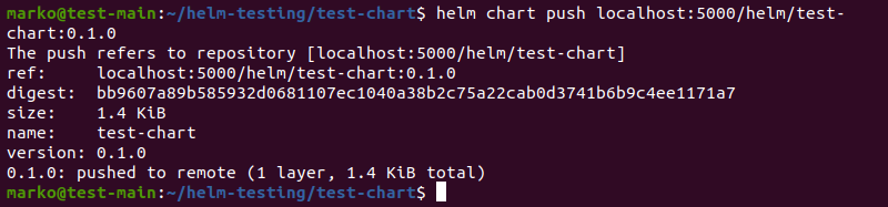 使用 helm chart push 命令将 Helm chart 推送到注册表。