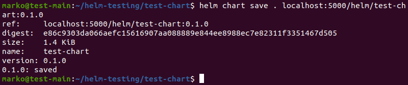 使用 helm chart save 命令保存包含注册表 URI 的Chart别名。
