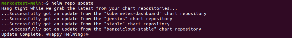 使用 helm repo update 命令更新 Helm 存储库。