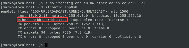 使用 ifconfig 命令更改 MAC 地址