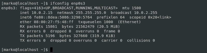 使用 ifconfig 检查特定网络接口