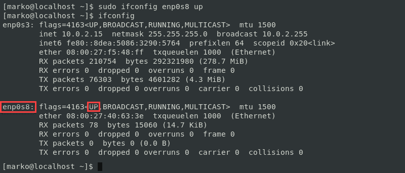 使用 ifconfig 命令后，以前不活动的接口显示为活动状态