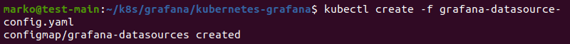 使用 kubectl 创建 grafana-datasources configmap