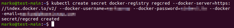 在一行中创建 Docker 注册表密钥