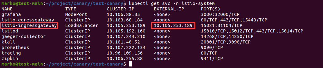 检查 istio ingressgateway 的外部 IP 地址