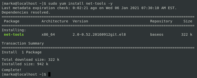 在 CentOS 7 中使用 yum 包管理器安装 net-tools 包