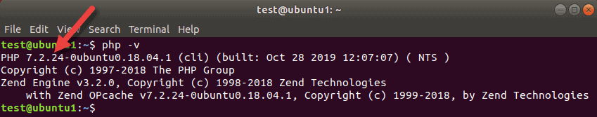 ubuntu 终端 php -v 命令显示已安装的 PHP 版本