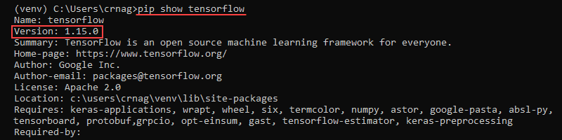 pip 在虚拟环境输出中显示 tensorflow
