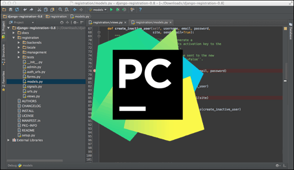 PyCharm IDE 中间带有官方 PyCharm 徽标