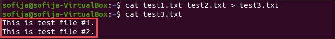 使用 cat 命令重定向多个文件的内容。