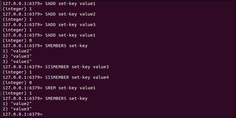 Redis 集上使用的基本命令。