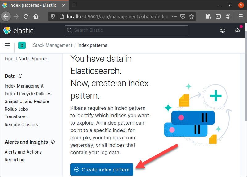 在 Firefox 中访问 Kibana 以开始创建索引模式