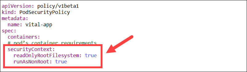 在 Kubernetes 中定义容器安全上下文。 非 root 用户和只读文件系统。