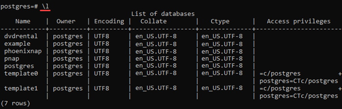 列出 PostgreSQL 服务器上的所有现有数据库。