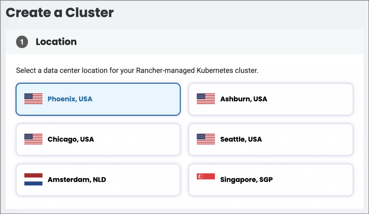 为 Rancher 管理的集群选择数据中心位置