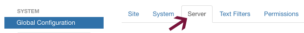 Joomla 设置中的服务器选项卡