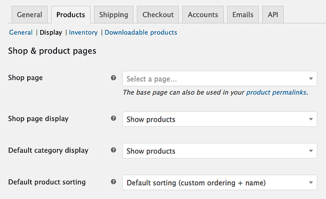 WooCommerce 中的商店和产品页面设置。