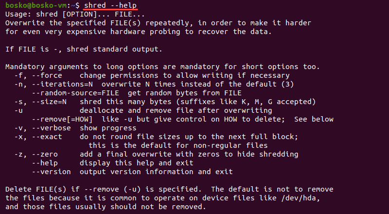 Linux 中的 Shred 命令手册。