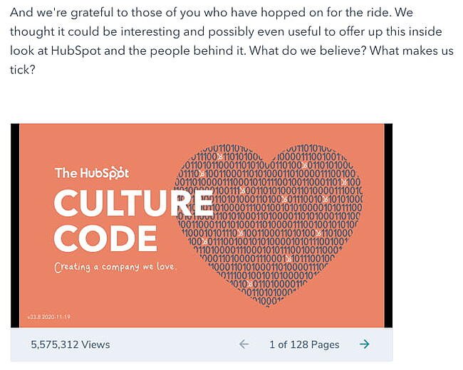 关于 HubSpot 文化代码的 Slideshare 演示博客文章示例