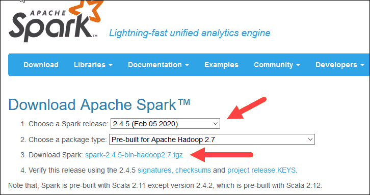 Apache Spark 下载页面。