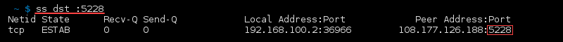 命令 ss dst 端口号的终端输出
