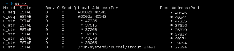 命令 ss -x 的终端输出