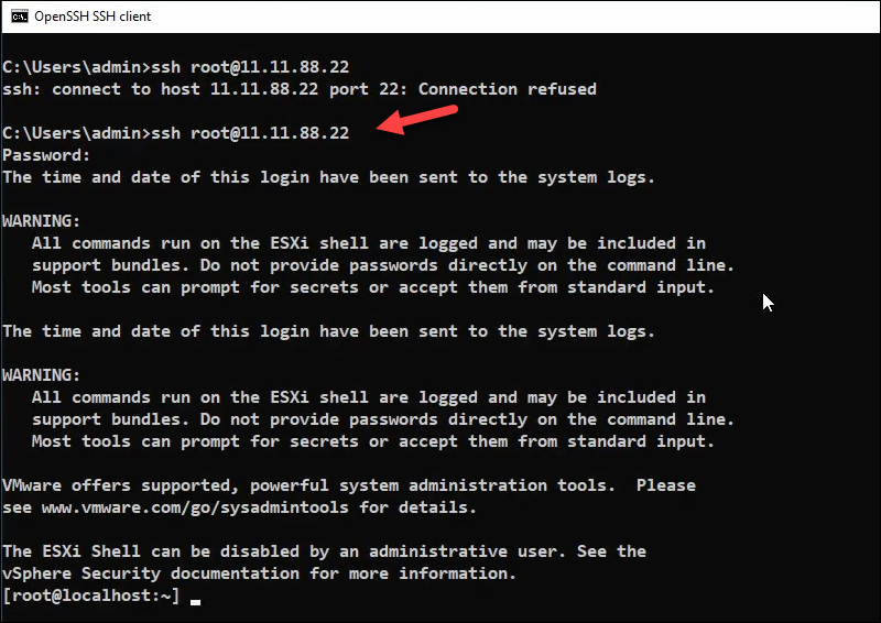 ESXi ssh 连接测试