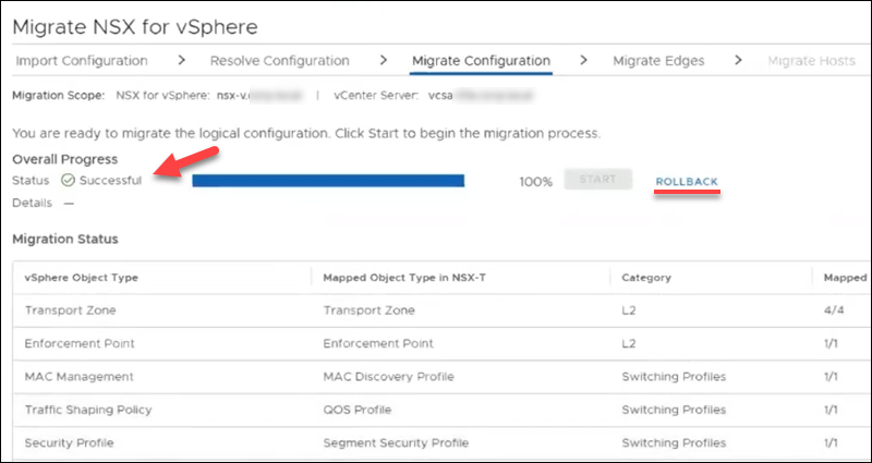 启动迁移过程 NSX-T UI。