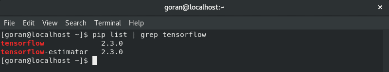 使用 pip 和 grep 命令显示 tensorflow 版本