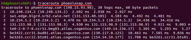 traceroute phoenixnap.com 终端输出