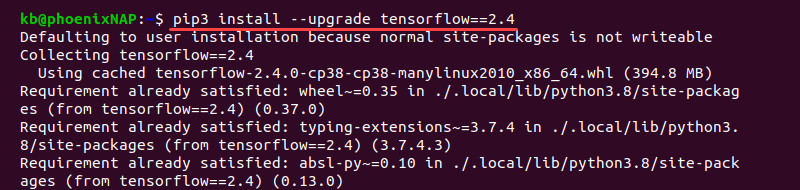 使用 pip install 命令升级 TensorFlow