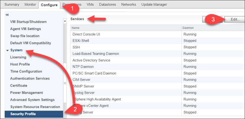 vCenter ESXi 安全配置文件屏幕