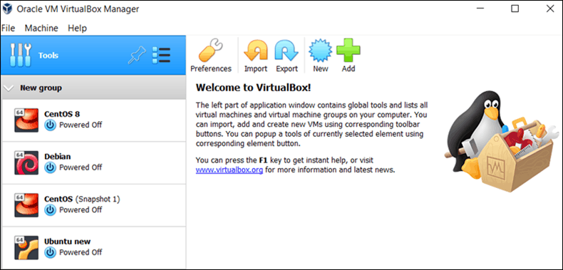 VirtualBox 用户界面。