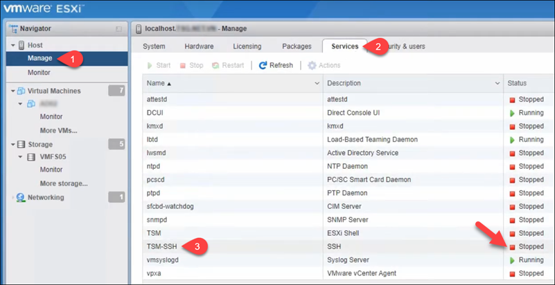 VMware ESXi 主机启用 SSH 屏幕