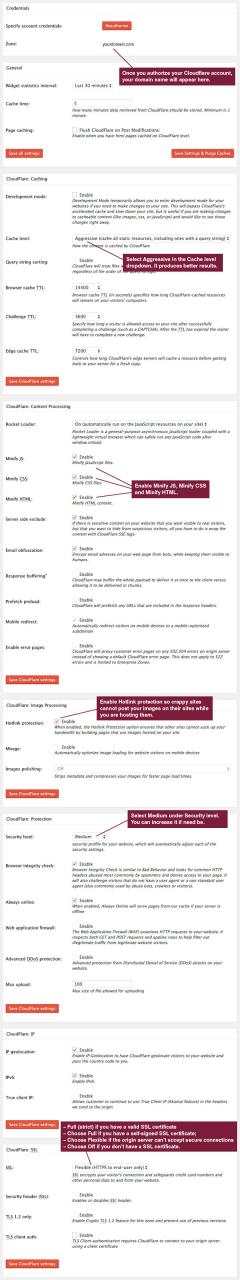 W3 Total Cache Cloudflare settings.