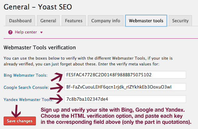 Yoast SEO 中的网站管理员工具