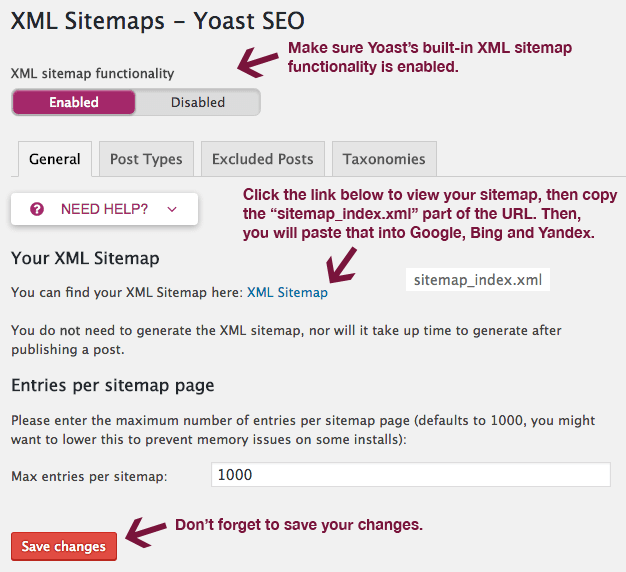 Yoast SEO 中的 XML 站点地图。