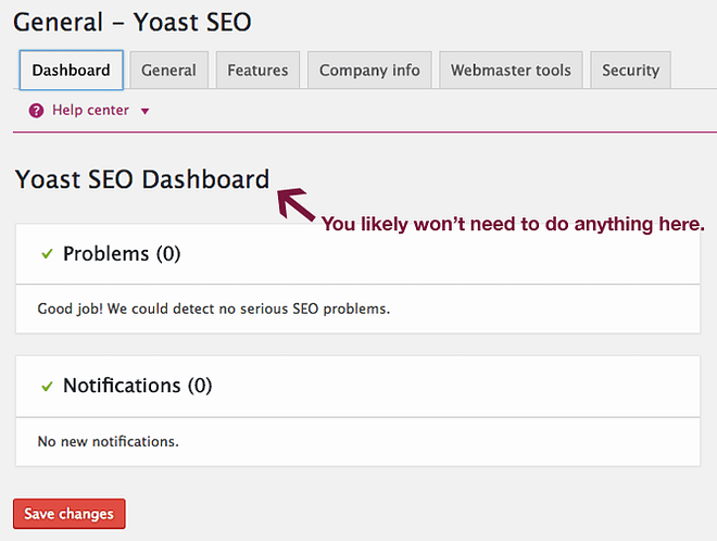 Yoast SEO WordPress 插件中的 Dashobard。