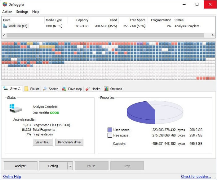 Defraggler - 适用于 Windows 10 的磁盘碎片整理程序