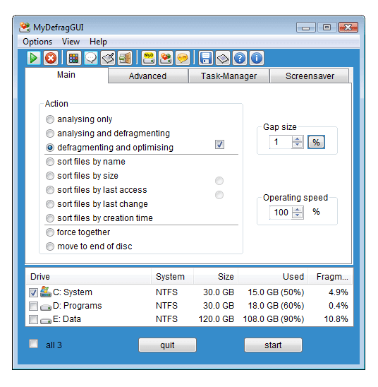 MyDefrag - 最好的免费磁盘碎片整理程序